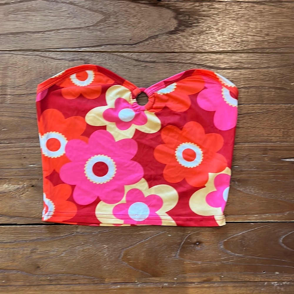 70s floral strapless crop top